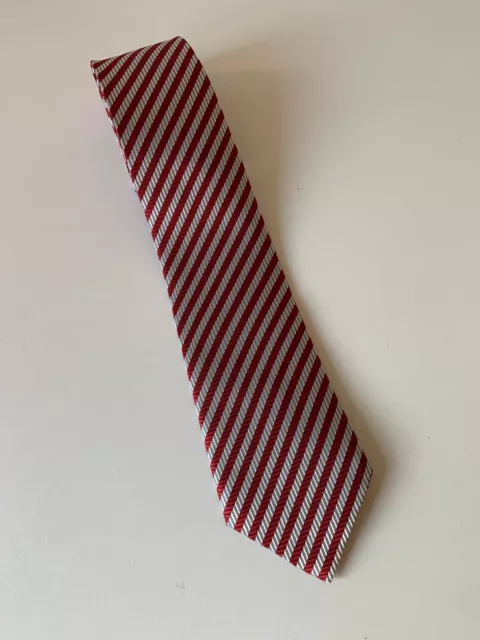 Mens Silver Red Stripe Silk Neck Tie Made in Italy