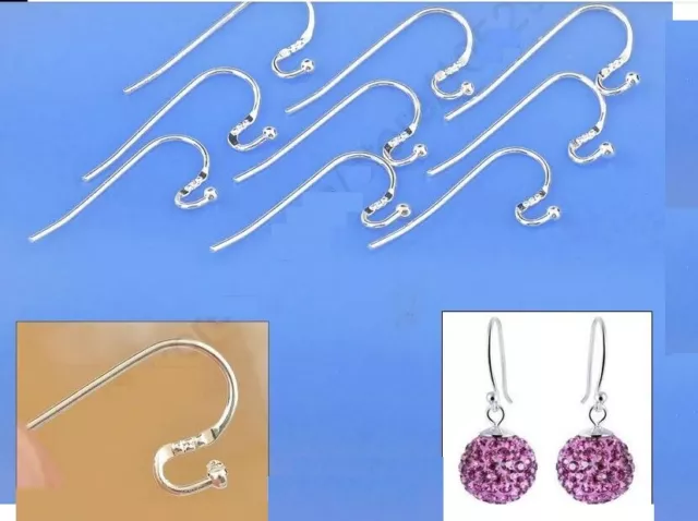 6 Pair 925 Sterling Silver Jewellery Ear Wire S Ball Hooks DIY Earwire Findings