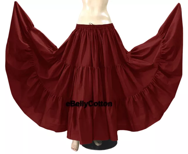 Burgundy Skirt 10 Yard 3 Tiered maxi Cotton Gypsy  Belly Dance Tribal Flamenco