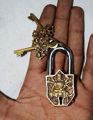 Religious Padlock Brass Handmade Goddess Durga For Small Lock Unique Gift UR75 3