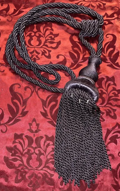 VTG Antique Purple Tassel Braided Rope Drapery Curtain Tie Backs Total 35”