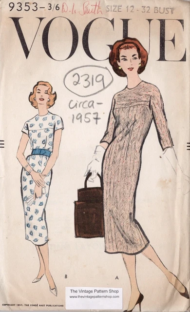 Patron de robe droite Vogue 1948, Mercerie en ligne - Jaspe