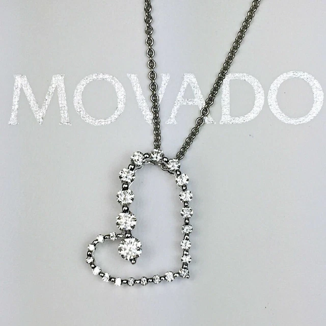 Movado 18K White Gold Round Diamond Open Heart Pendant Necklace Movado 18K White Gold Round Diamond Open Heart Pendant Necklace