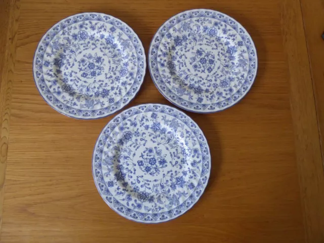 3 Minton Shalimar 8" Dessert/Salad Plates - Blue & White