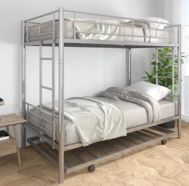 Twin Metal Bunk Bed with Trundle/Twin Over Twin Bunkbed/Twin Size Convertible