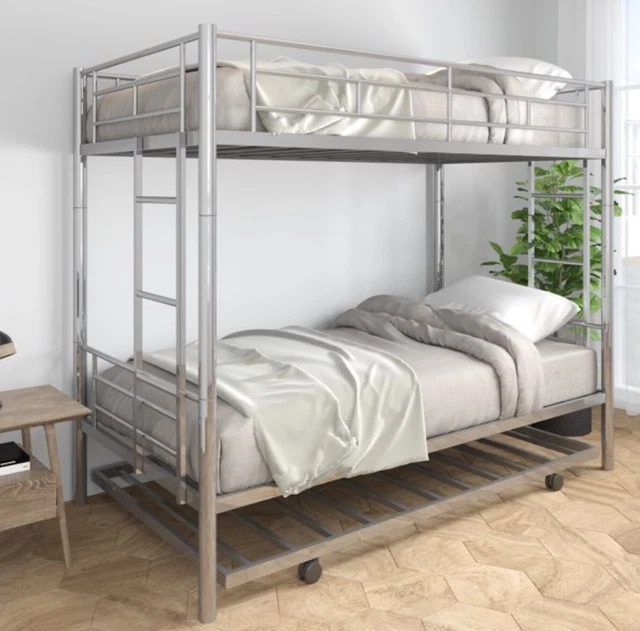 Twin Metal Bunk Bed with Trundle/Twin Over Twin Bunkbed/Twin Size Convertible