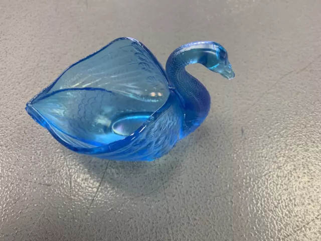 Antique Blue Carnival Glass Pastel Swan Salt Dip 2