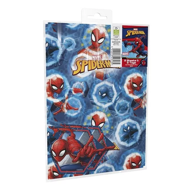 Marvel Ultimate Spider-Man Gift Wrap Wrapping Paper And Tags Set 2 Sheets 2 Tags