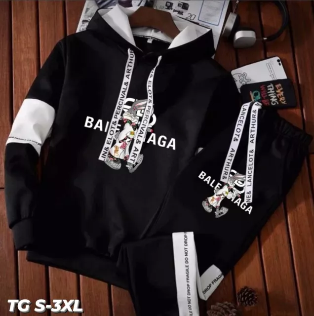 TUTA UOMO FELPA Con Cappuccio Pantaloni Tuta Sportiva Inverno Da
