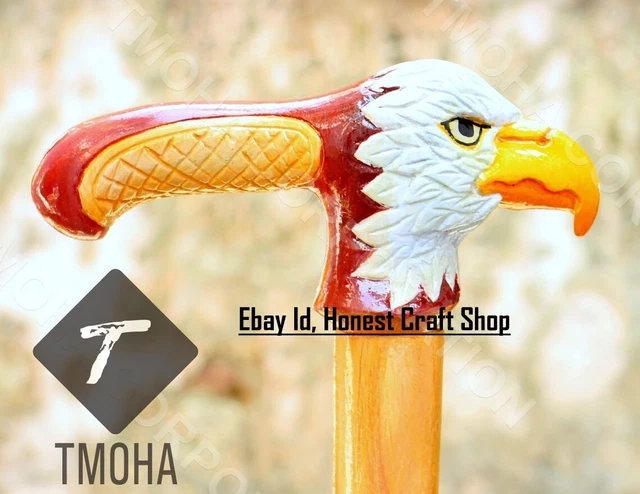 Hand Carved Wooden Eagle Head Walking Stick Handmade Walking Cane Bird Best Gift