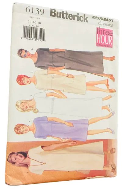 Butterick #6139 Misses Loose Fitting A Line Dress Sewing Pattern Vintage UNCUT