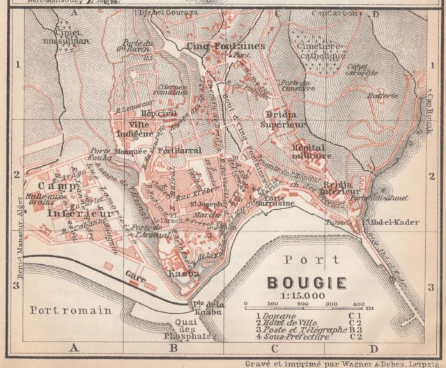 Béjaïa بجاية  Original  Map  1929 ALGERIA Bougie  Bugia