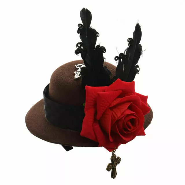 Punk Women Bat Rose Floral   Headwear Lolita Girl Mini Hat Hair Clip