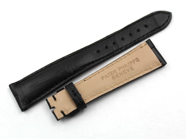 BRACELET PATEK PHILIPPE En Cuir D'Alligator Noir Mat 19/14mm Fait Main