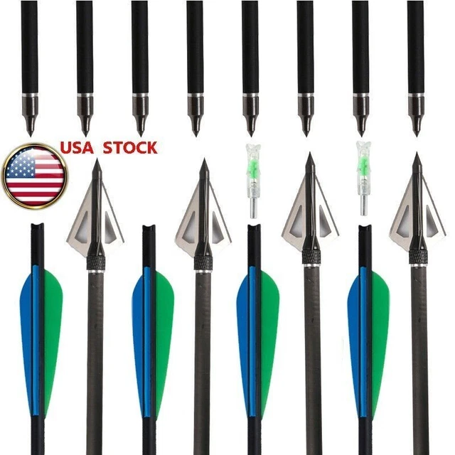 20'' Carbon Crossbow Bolts Hunting Arrows OD 8.8mm/100Gr Arrowheads/Lighted Nock