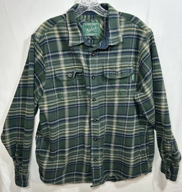 Woolrich Shirt Jacket Shacket Green Plaid Flannel Mens Size XL With Pockets