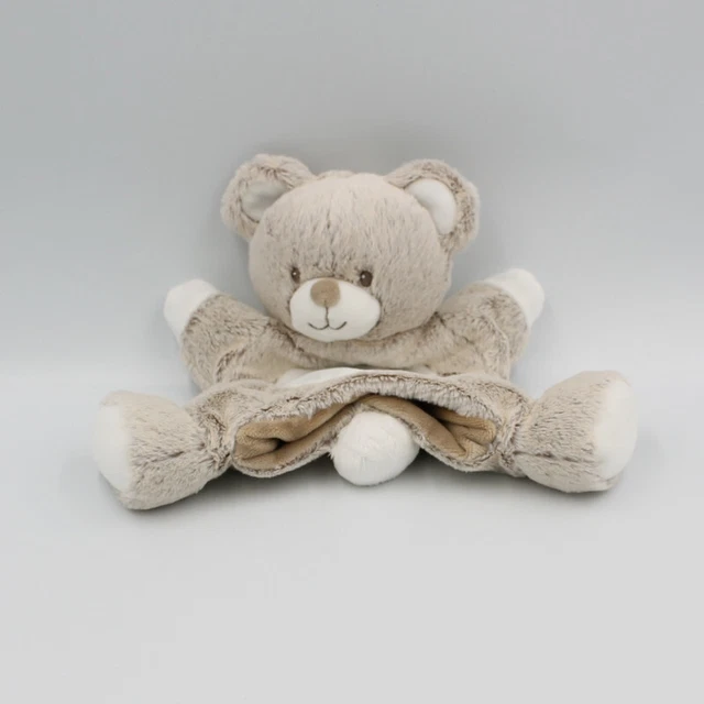Doudou plat marionnette ours beige blanc TEX BABY - 27950