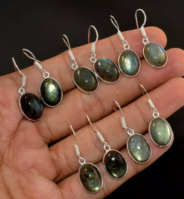 Labradorite Gemstone 925 Sterling Silver Plated 50Pair Earrings Lot 5FE-163