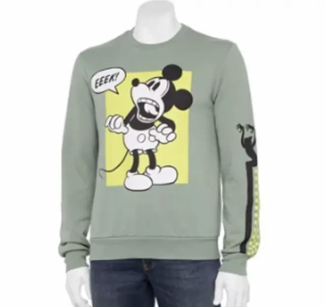 NWT Disneys Mickey Mouse EEEK! Graphic Mens Large Green Crewneck Sweatshirt