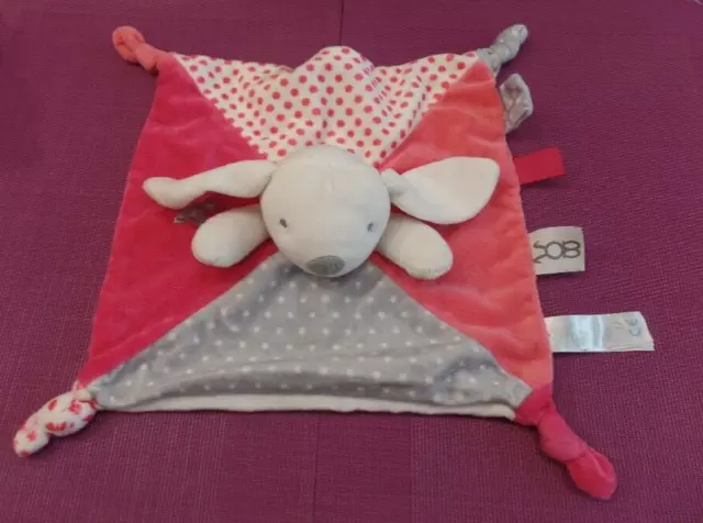 B12G / doudou plat lapin gris rose étoiles OBAIBI