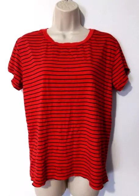 CURRENT/ELLIOTT Women's Short Sleeve Striped T-Shirt Distressed Collar/Hem EUC