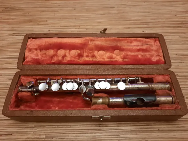Vintage Russian Silver Plated Piccolo Flute German System in Original Case USSR