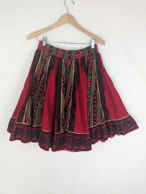 Square Up Fashions Womens Christmas Ruffle Poinsietta Skirt Square Dance Med
