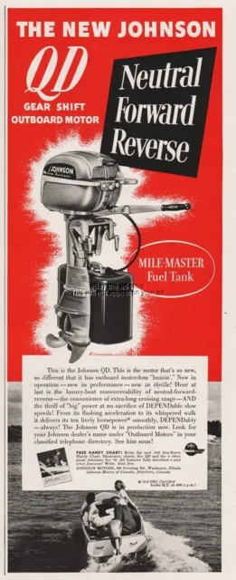 1949 Johnson Sea Horse Outboard Boat Motor Fishing Theme Shift Reverse Water Ad