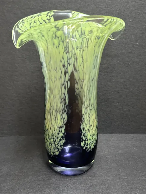 Vintage Hand blown Vase  Teleflora  Designed by Fenton Art Glass Lime Purple 8"