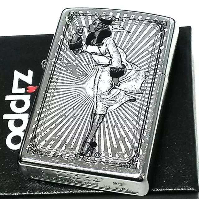 Zippo Oil Lighter Windy Girl Street Chrome Silver Brass Regular Case Japan