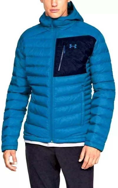 Under Armour Men's ISO Down Hooded Jacket Blue Puffer UA Pertex Size XL