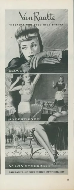 1941 Van Raalte Gloves Underthings Nylon Stockings Maid Nice Things Print Ad L9