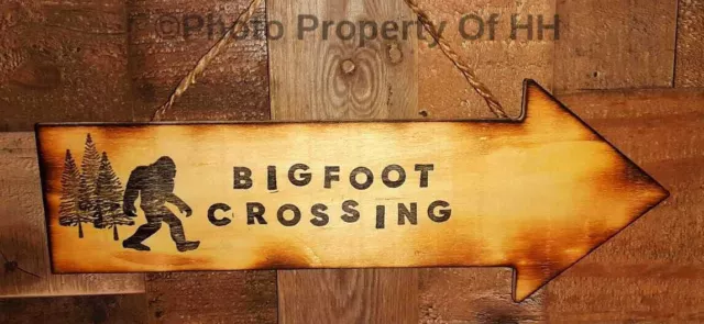 Sasquatch Bigfoot Crossing Sign Primitive Rustic Wooden Bigfoot Welcome Sign