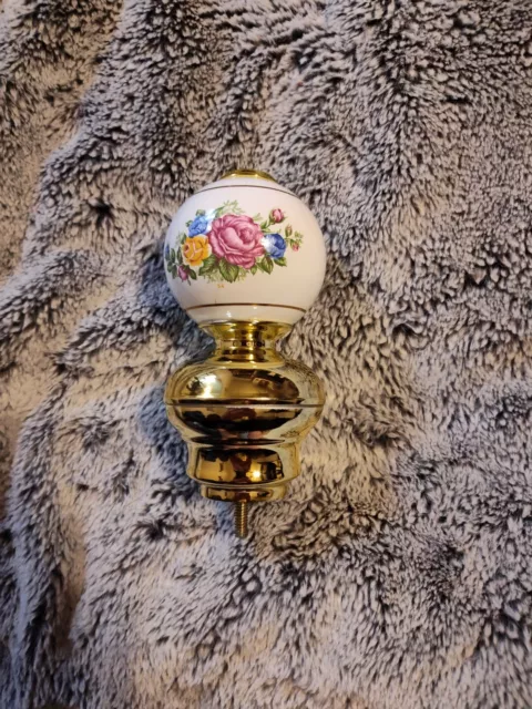 Bed Post Finials Floral Porcelain Ceramic Ball w/Gold Tone Brass