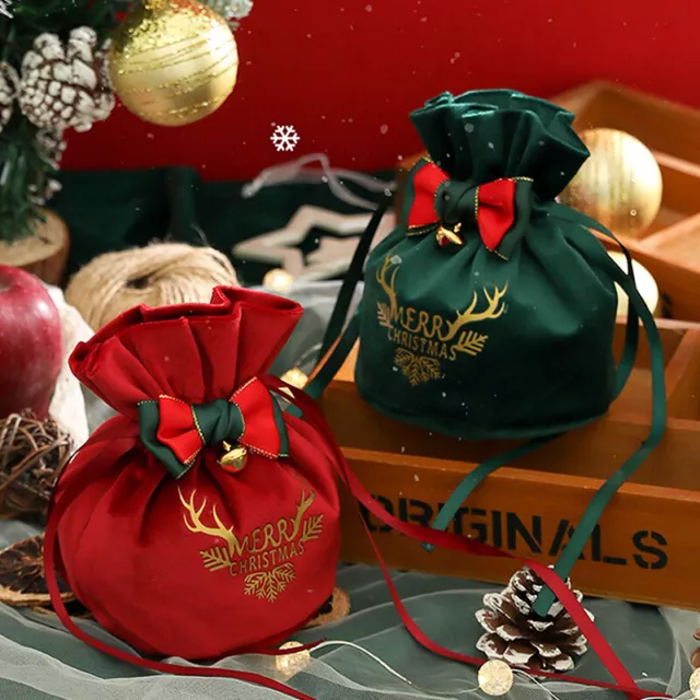 1PC Merry Christmas Gift Bag Candy Xmas Apple Velvet Drawstring Pouches Wedding