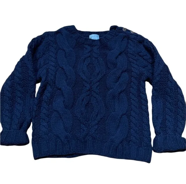 Papo d’anjo Boys Chunky Cable Knit Merino Wool Sweater Size 5 Navy Blue Preppy