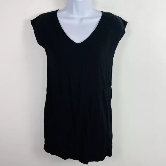 Mossimo Supply Co Womens Tunic Top Sz XS Solid Black Short Sleeve Basic V Neck