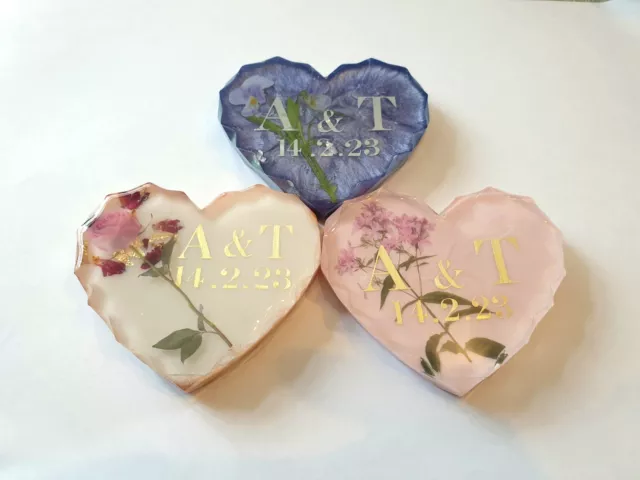 Hand made with resin, Personalised Heart Magnet Wedding Favour. Buy 5 Get 1 Free