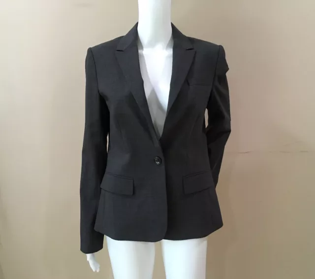 Theory Gabe B2 Urban Virgin Wool Blend Stretch Single Button Blazer Size 8 Gray