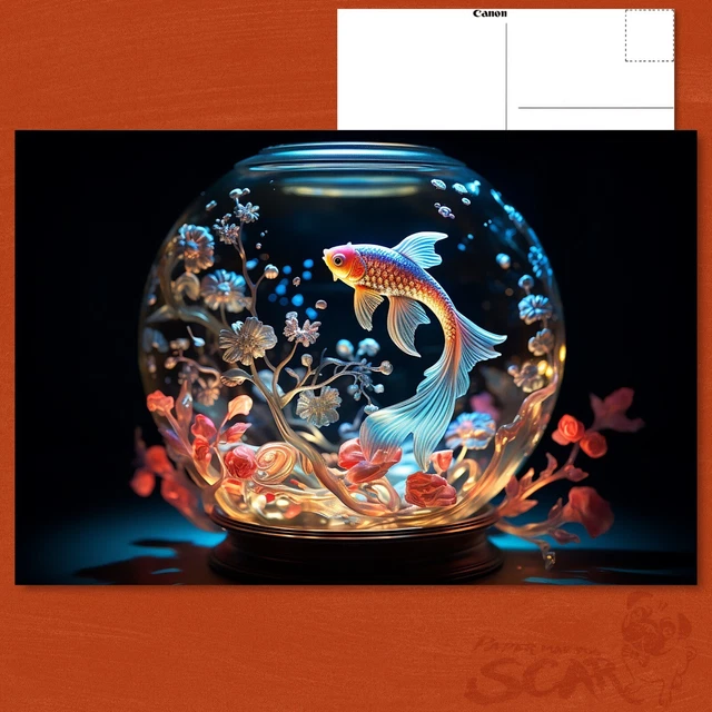 💡🌸POSTCARD: Beautiful Decorative Goldfish Swimming In Fish Bowl