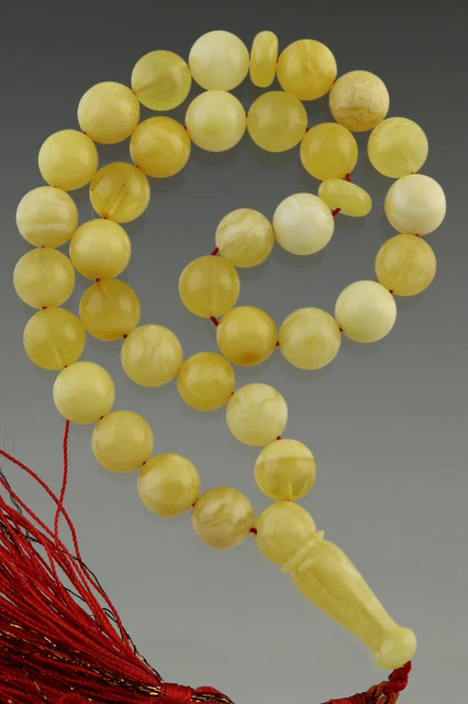 White Islamic 33 Prayer Beads 10mm Genuine BALTIC AMBER TASBIH 22.4g 180531-6