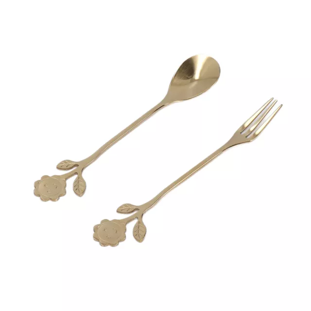 (Gold)Spoon Fork Set One Piece Molding Mirror Polishing Elegant Style LT
