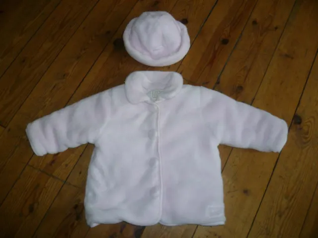 Emile Et Rose 6-9 Months Baby Girls Pink Super Soft Padded Jacket & Hat Vgc