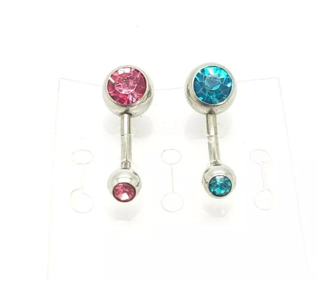 2 bagues nombril chirurgical en acier nombril bouton ventre bijoux piercing corps zir bleu et rose 3