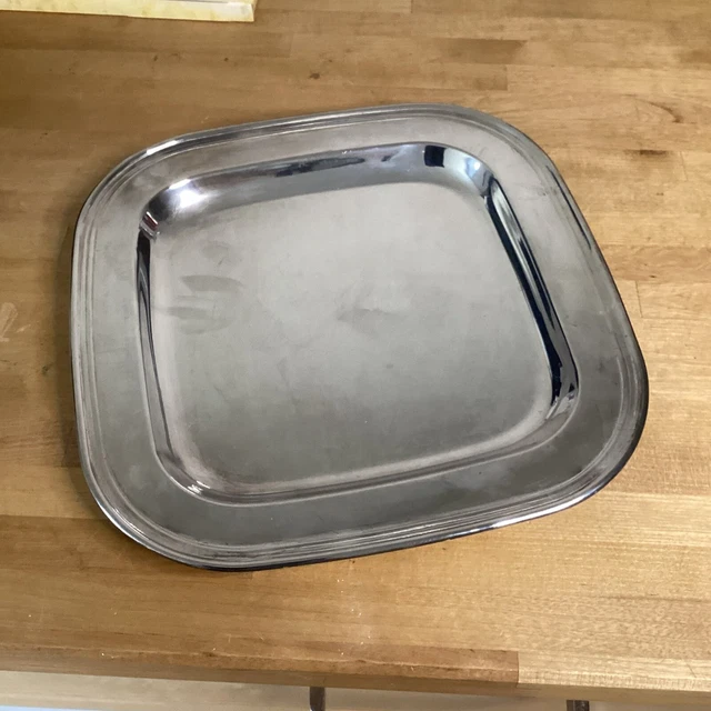Ancien dessous de plat carré en métal chromé argenté acier inox vintage