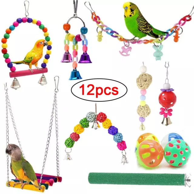 12pcs Parrot Toys Metal Rope Small Ladder Stand Budgie Cockatiel Cage Bird Toy S