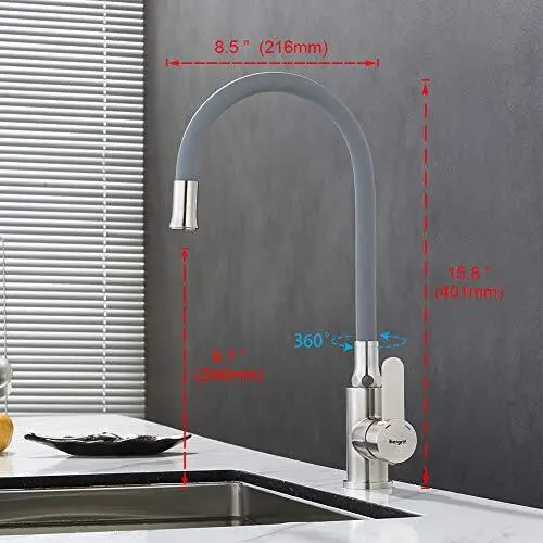 Grey Kitchen Tap with Universal Flexible Spout Monobloc Sink Mixer Brushed 2