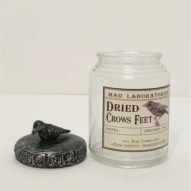 Mad Laboratories "Dried Crows Feet" Replica Specimen Jar w Crow on Top Lid