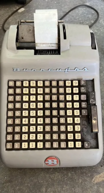 Vintage Burroughs Portable Adding Machine Calculator Tape Register CastIron 35#