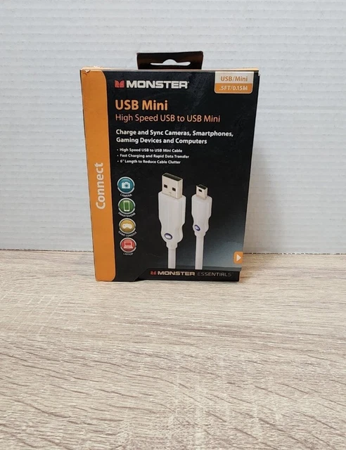 Cable Monster Essentials USB-A - Mini USB 0,45m 1,5 ft blanco. Para cámara/disco duro